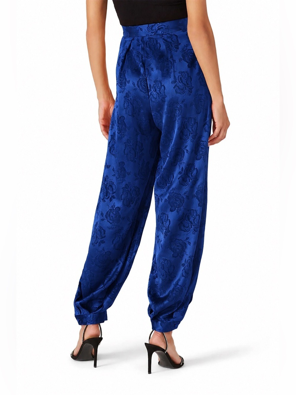 RONNY KOBO COLLECTION Kristine Satin Jacquard Balloon Pants in Royal Blue M - Picture 2 of 11